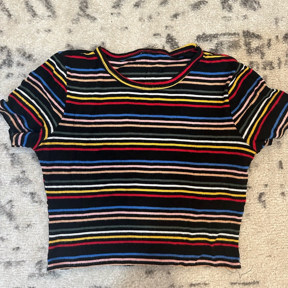 Striped ribbed cropped shirt